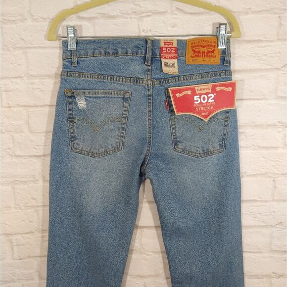 O Levi's 502 Camo Distressed Regular Taper Blue Denim Jeans NWT 16 Reg 28x28 - Picture 8 of 11